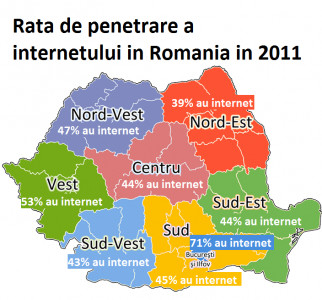 Rata de penetrare a internetului in ro harta 2011